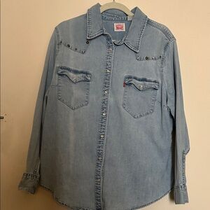 Levi's Classic Blue Denim Shirt with Stud Accents